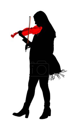 Femme jouant du violon vecteur silhouette illustration isolée sur fond blanc. Concert d'interprète de musique classique. Musicien artiste amusement public.Girl violon virtuose. Elégante belle femelle.