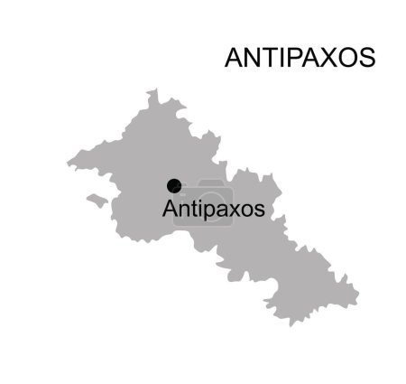 Griechische ionische Inseln Antipaxos Kartenvektor Silhouette Illustration isoliert auf weißem Hintergrund. Antipaxos formen Schatten.