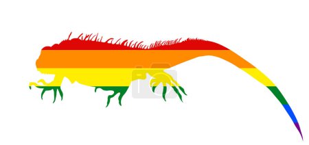 Drapeau gay LGBT sur l'illustration de silhouette vectorielle d'iguane isolé sur fond blanc. Un lézard. Un animal moderne. Drapeau arc-en-ciel d'amour libre. LGBT iguane gay symbole forme ombre.