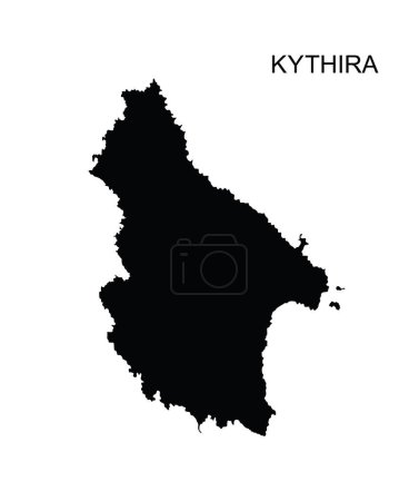 Ionian island Kythira map vector silhouette illustration isolated on white background. Greek territory. Kythira shape shadow. Greece island symbol.