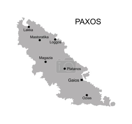 Ilustración de Islas Jónicas Griegas Paxos mapa silueta vectorial ilustración aislada sobre fondo blanco. Paxos sombra de forma. - Imagen libre de derechos