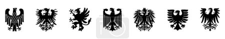 Ilustración de Escudo de armas de Alemania negro salvaje águila vector silueta ilustración Bundesadler aislado. Heráldica pájaro extendió alas símbolo nacional Deutschland. Heraldic Brandenburg COA. Banderas de emblema patriótico - Imagen libre de derechos
