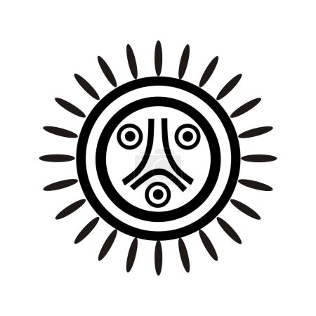 Visage humain sur silhouette vectorielle solaire illustration isolée. Insigne de cercle Drapeau indien Nation tribale Jatibonicu Taino. Symbole des autochtones en Amérique. Bouton Bannière emblème rond Jatibonicu Taino.