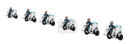 Traffic policeman officer crew in line on motorcycle on duty vector illustration isolated. Police man guard in uniform on road. Security service members protect president. Law order street patrol cop.