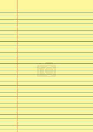 legal pad notebook ruled paper background for student, yellow color. vector illustration
