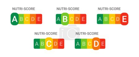 Téléchargez les illustrations : Nutri Score ensemble symbole nutritionnel étiquette saine alimentation pour les aliments Nutri-Score - en licence libre de droit