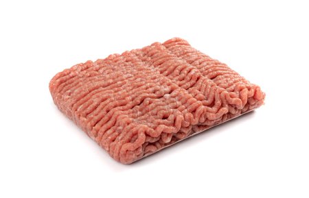 Photo for Turkey mince meat isolated. Ground fresh fillet, uncooked turkey mincemeat, raw forcemeat, farce minced meat portion on white background - Royalty Free Image