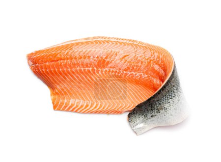 Photo for Fresh Salmon Fillet Isolated, Raw Norwegian Red Fish, Trout Meat Piece, Big Fresh Atlantic Salmon Fillet on White Background - Royalty Free Image