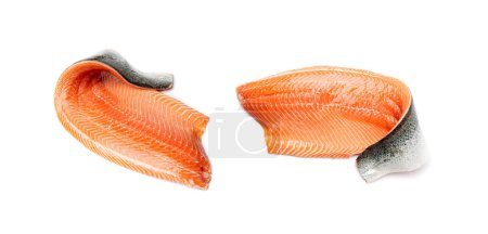 Photo for Fresh Salmon Fillet Isolated, Raw Norwegian Red Fish, Trout Meat Piece, Big Fresh Atlantic Salmon Fillet on White Background - Royalty Free Image