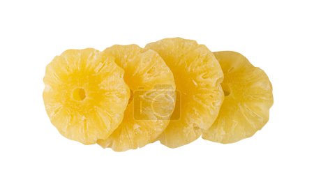 Photo for Dry Pineapple Rings Isolated, Candy Pineapples, Dehydrated Yellow Sugar Fruit, Candied Fruits Circles, Dry Pineapple on White Background - Royalty Free Image