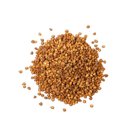 Illustration for Raw Buckwheat Pile Isolated, Dry Buck Wheat Grains, Russian Kasha Heap, Uncooked Buckwheat Cut Out on White Background Top View, Vector Illustration - Royalty Free Image