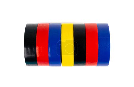 Foto de Colorful Electrical Tape Isolated, Plastic Duct Tape Rolls, Colored Adhesive Tapes on White Background Top View - Imagen libre de derechos