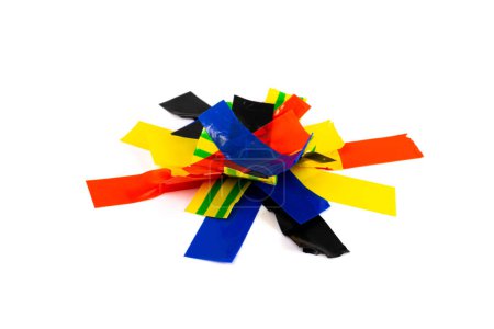 Foto de Colored Electrical Sticky Tapes, Adhesive Pieces Isolated, Plastic Duct Tape Strips, Colourful Adhesive Tapes on White Background - Imagen libre de derechos