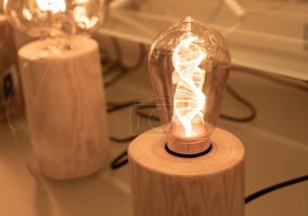 Téléchargez les photos : Table Retro Lamps, Vintage Style Industrial Lightbulbs, Stylish Warm Light Bulb in Interior, Retro Lams - en image libre de droit