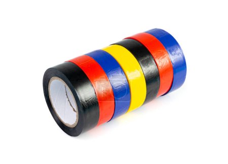 Photo for Colorful Electrical Tape Isolated, Plastic Duct Tape Rolls, Colored Adhesive Tapes on White Background - Royalty Free Image
