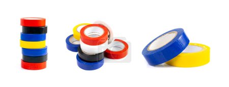 Foto de Colorful Electrical Tape Stack Isolated, Plastic Duct Tape Rolls, Colored Adhesive Tapes on White Background - Imagen libre de derechos