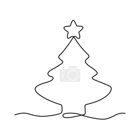 Continuous Line Christmas Tree Vector Icon, Happy Xmas Monoline Spruce, New Year Pines Holiday Silhouettes, One Line Christmas Tree Shapes Illustration