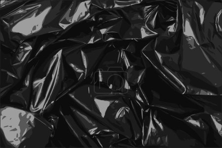 Illustration for Crumpled Garbage Bag Texture Background, Wrinkled Trash Package Pattern, Used Plastic Bin Bags Mockup, Black Polyethylene Waste Container with Copy Space, Vector Illustration - Royalty Free Image