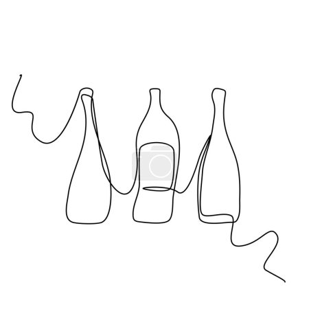 Illustration for Wine Bottles Continuous Line Draw, Minimalistic Monoline Winebottle, Alcohol Drink Container Holiday Drawing, Single One Line Wine Bottle Illustration - Royalty Free Image