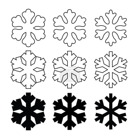 Illustration for Snowflake Icon Set, Minimal Snow Symbol, Snow Flake Sign, Snowflakes for Winter Design and Christmas Decoration, Ice Crystal Flakes, Snowflakes Vector Illustration - Royalty Free Image
