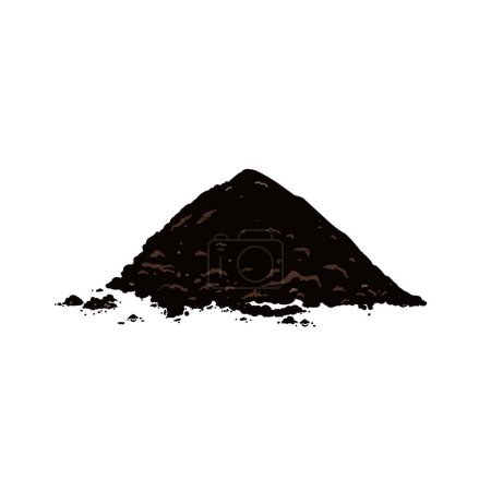 Ilustración de Black soil pile, dirt or humus mound in front view isolated on white background. Flat vector realistic illustration of heaps of organic ground, topsoil or peat. - Imagen libre de derechos