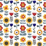 Cute hand drawn flowers seamless pattern. Nursery or rustic background in Scandinavian style. Design for textile, greetings, wallpapers, wrapping paper, card, banner. Vector illustration.