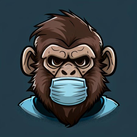 Téléchargez les photos : Cartoon ape face wearing a face mask - en image libre de droit