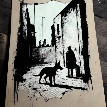 Téléchargez les photos : Illustration in a Banksy style of man and his dog - en image libre de droit