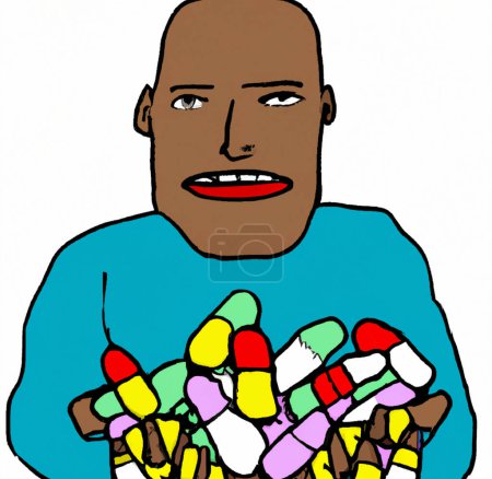 Téléchargez les photos : Illustration coloured man with drugs - en image libre de droit
