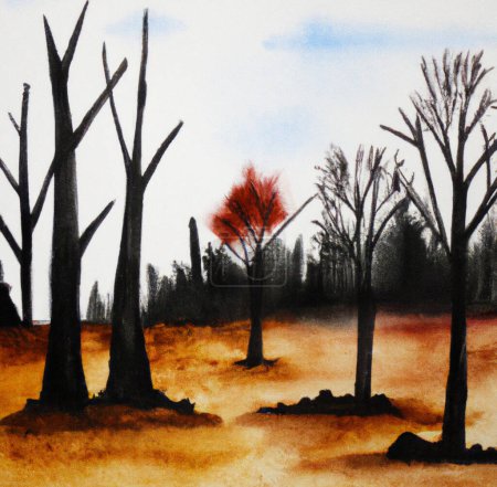 Téléchargez les photos : Illustration dead burning forest scene - en image libre de droit