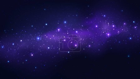 Téléchargez les illustrations : Résumé bleu nuit espace cosmos fond avec nébuleuse et étoile brillante. Univers magique galaxie nuit étoilée. Illustration vectorielle - en licence libre de droit