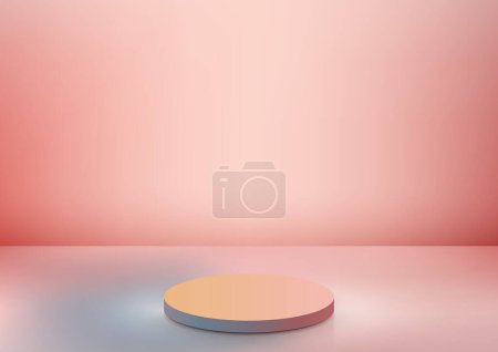 3D realista estilo minimalista vacío podio rosa en el estudio de fondo rosa habitación. Usted puede utilizar para la maqueta de la presentación de la exhibición del producto, cosmética de la belleza, escaparate, etc. Ilustración vectorial
