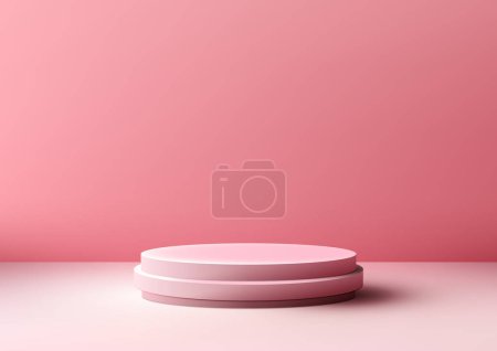 Objeto realista de podio rosa sobre un suelo minimalista moderno, iluminado sobre un fondo vibrante. Perfecto para publicidad y maquetas de productos.