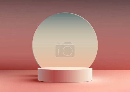 Illustration for 3D pink podium stand with circle backdrop on pink background, designed to enhance your product display and showcase. With its sleek and contemporary aesthetic, this vector illustrator - Royalty Free Image