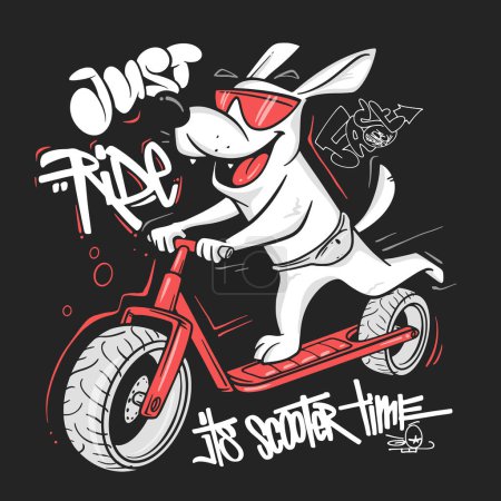 Illustration for Cartoon dog riding a scooter vector T-Shirt design. - Royalty Free Image