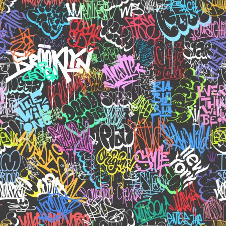 Illustration for Graffity wall tags seamless pattern, graffiti street art. - Royalty Free Image