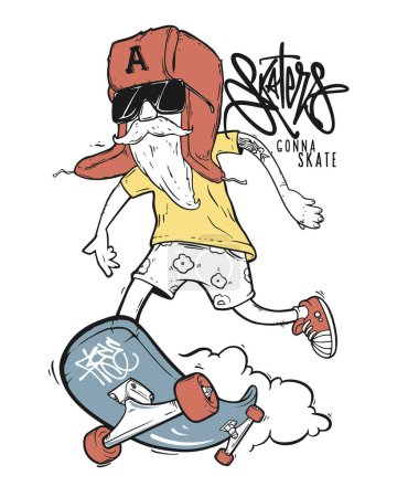 Ilustración de Hipster skater, graffiti diseño vectorial dibujado a mano. - Imagen libre de derechos