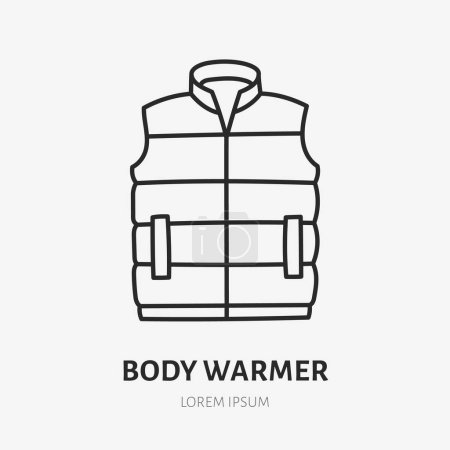 Body warmer doodle line icon. Vector thin outline illustration of winter clothes. Black color linear sign for apparel.
