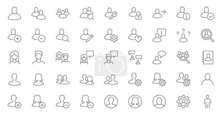 Illustration for User line icons set. People avatars, man and woman, team, group, anonymous gender portrait, person vector illustration. Outline signs for profile login. Editable Stroke. - Royalty Free Image