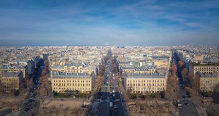 Photo for Aerial cityscape panorama with view to Avenue de Wagram and the new tribunal of Paris in Porte de Clichy, judicial court France. Beautiful parisian architecture, historic city buildings - Royalty Free Image