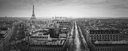 Photo for Paris cityscape black and white panorama  with view to the Eiffel Tower, France. Beautiful parisian architecture with historic buildings and landmarks - Royalty Free Image