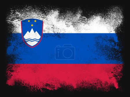 Slovenia Flag design composed of exploding powder and paint isolated on a black background. Colorful abstract dust particles explosion. Euro 2024 football symbol for printing