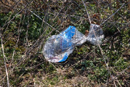 Photo for Litter (plastic bag) along a roadside - Royalty Free Image