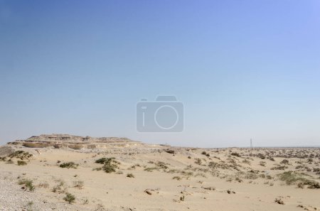 Téléchargez les photos : Desert landscape with limestone hillocks in the background, Qatar - en image libre de droit