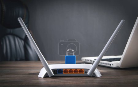 Photo for Internet router with padlock. Network Protection - Royalty Free Image