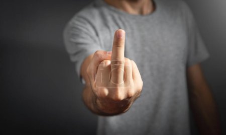 Photo for Caucasian man showing middle finger. - Royalty Free Image