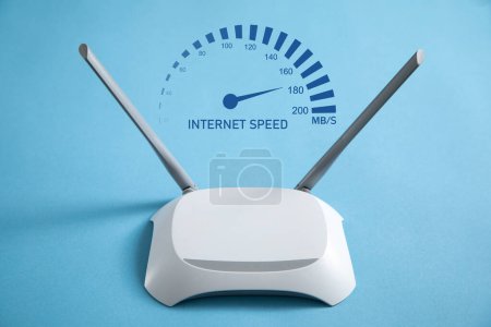 Téléchargez les photos : Routeur wifi moderne avec compteur de vitesse. Vitesse Internet - en image libre de droit