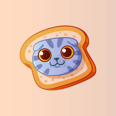 Illustration for Scottish fold cat in piece of bread. Funny illustration. - Royalty Free Image