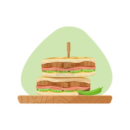Illustration for Cuban sandwich with pork roast and mustard. Vector Illustration - Royalty Free Image