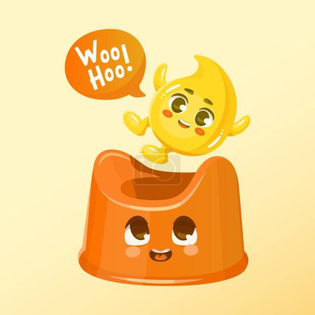 Illustration for Drop of urine falls into a baby pot. Cheerful cartoon character. Vector illustration. - Royalty Free Image